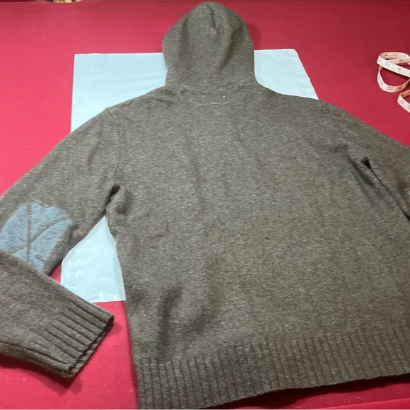 Carbon2Cobalt gray wool Sweater elbow patches Brown Lambswool Nylon Hoodie ¼ Zip - Picture 7 of 12